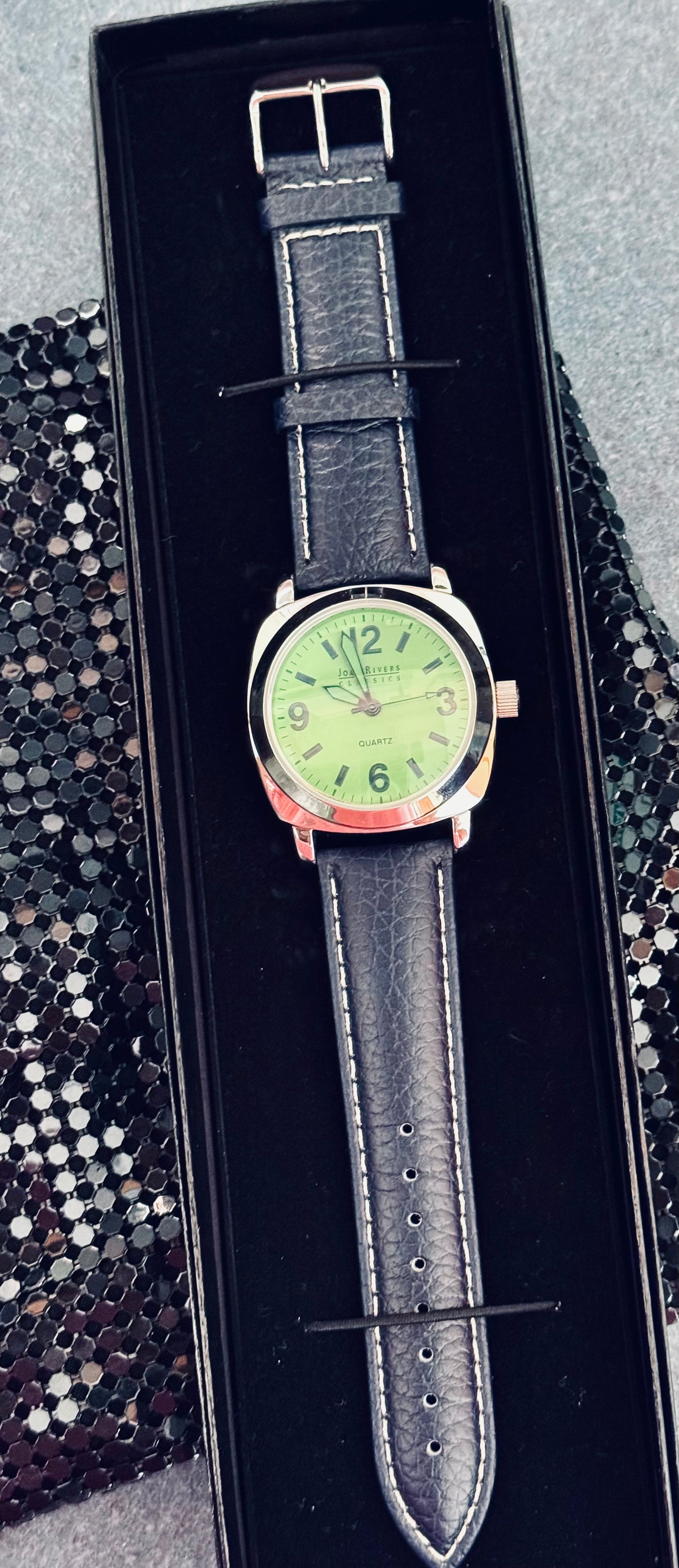 Joan Rivers Bold Green Face w/Navy Blue Band Watch