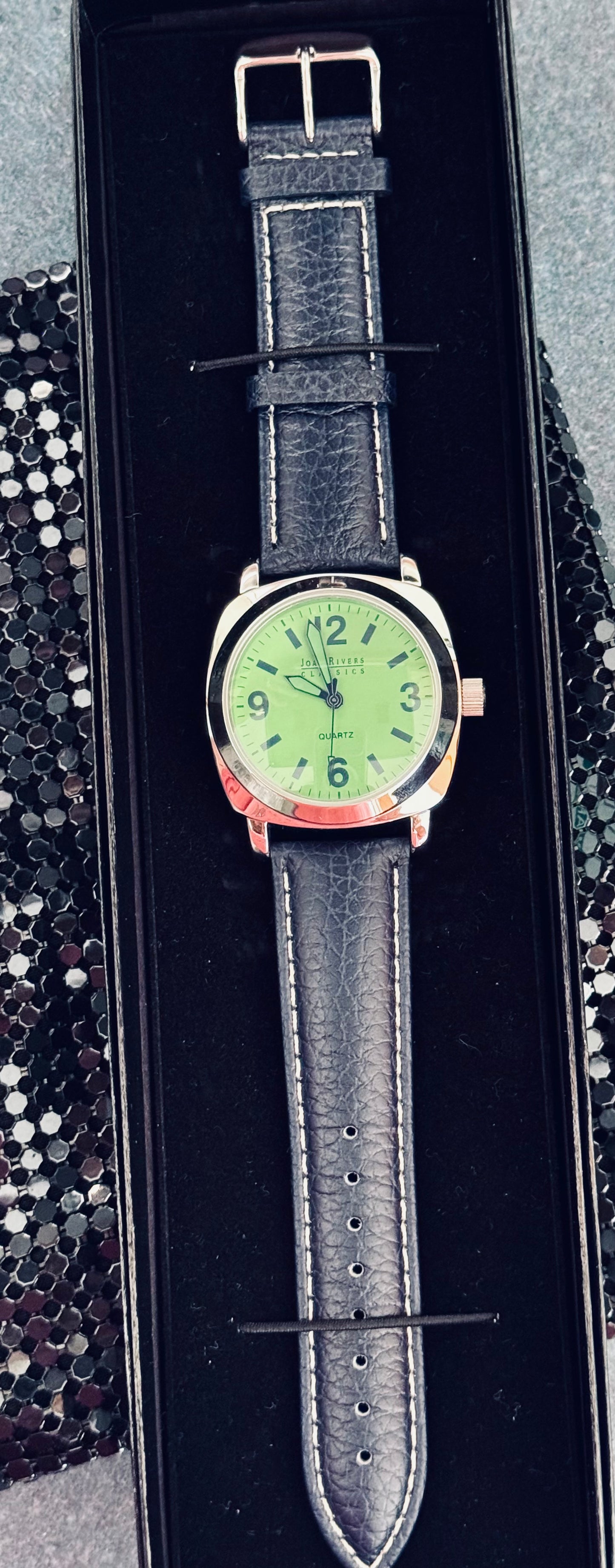 Joan Rivers Bold Green Face w/Navy Blue Band Watch