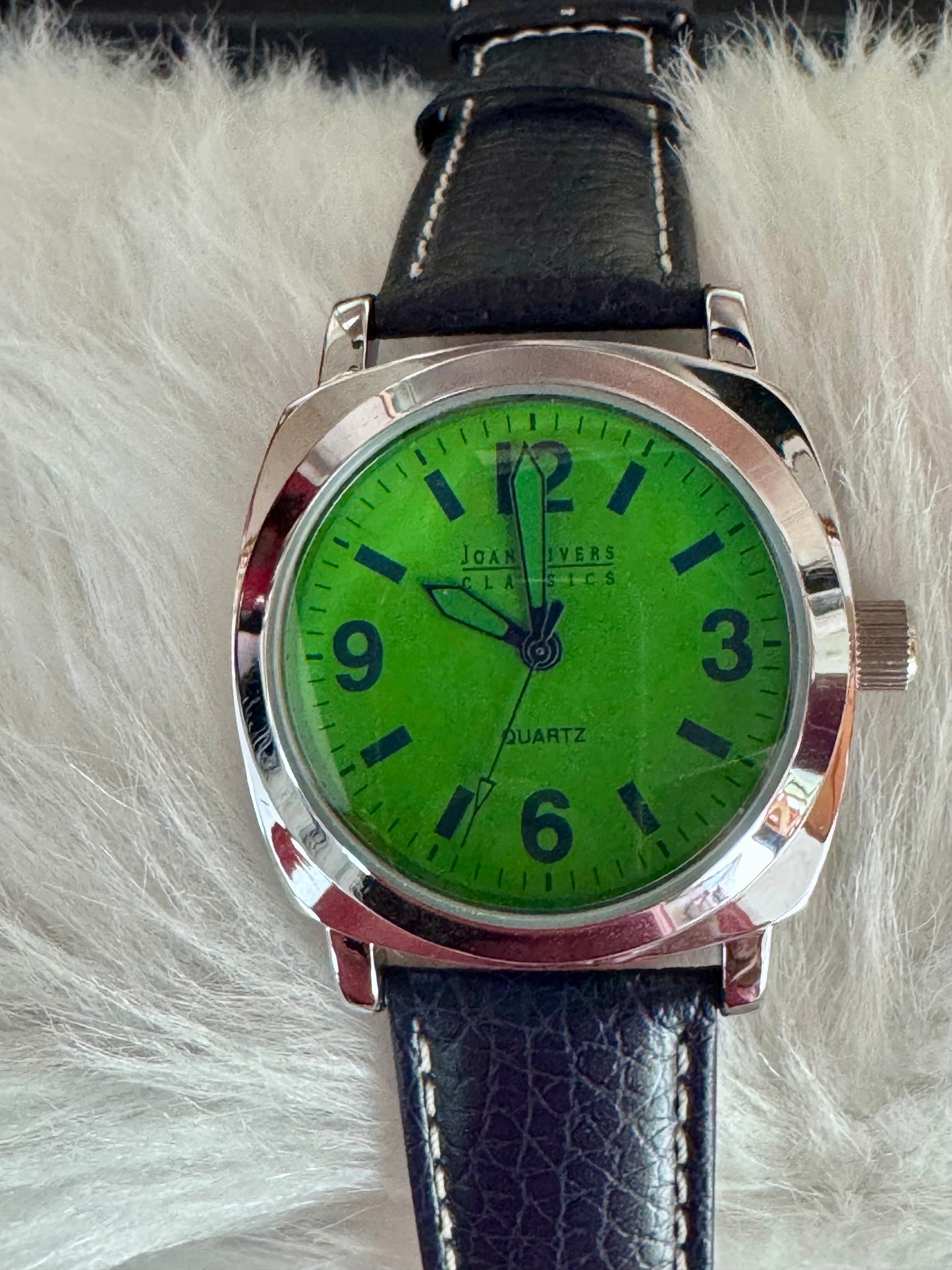 Joan Rivers Bold Green Face w/Navy Blue Band Watch