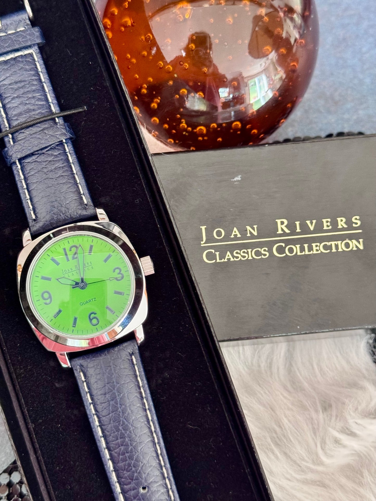 Joan Rivers Bold Green Face w/Navy Blue Band Watch