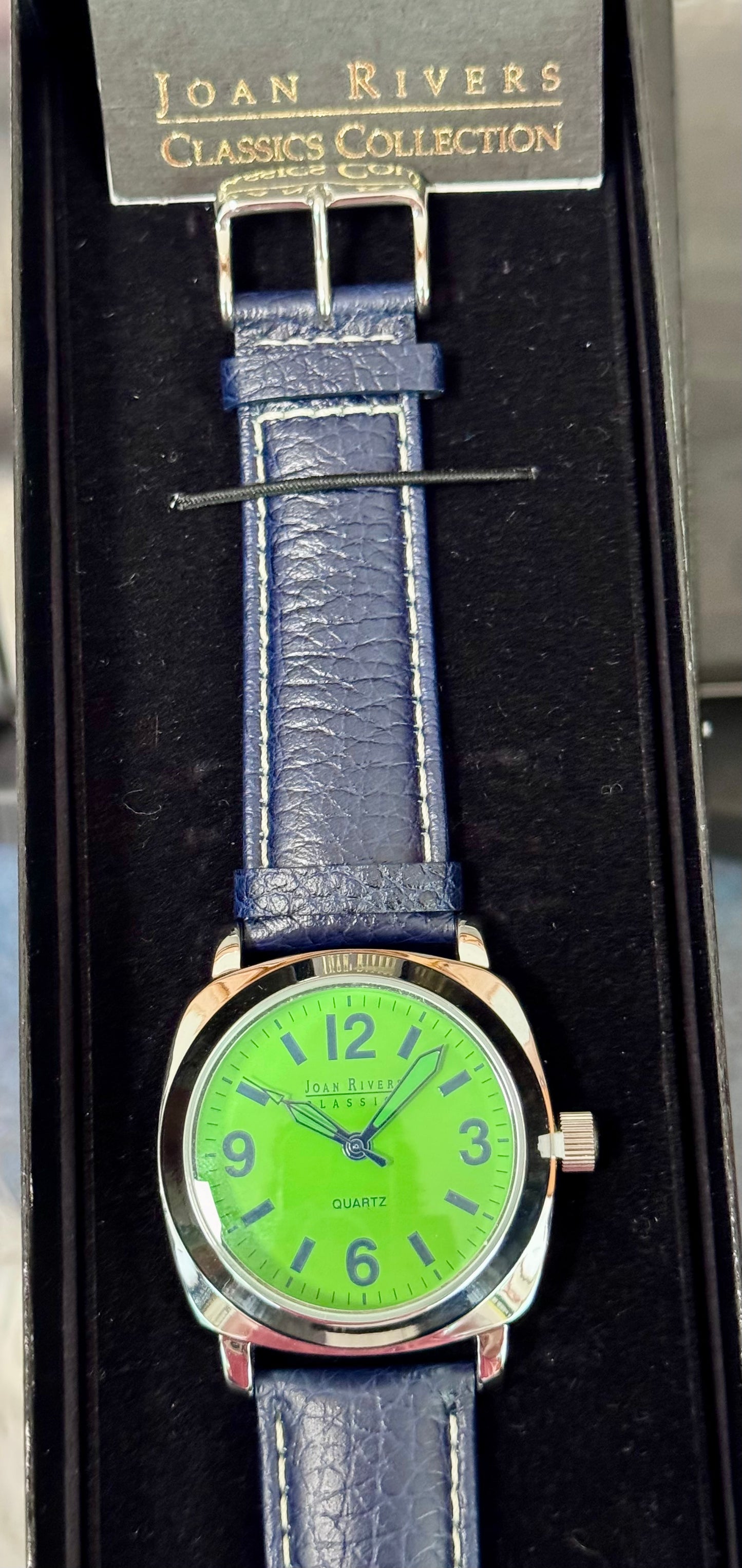 Joan Rivers Bold Green Face w/Navy Blue Band Watch