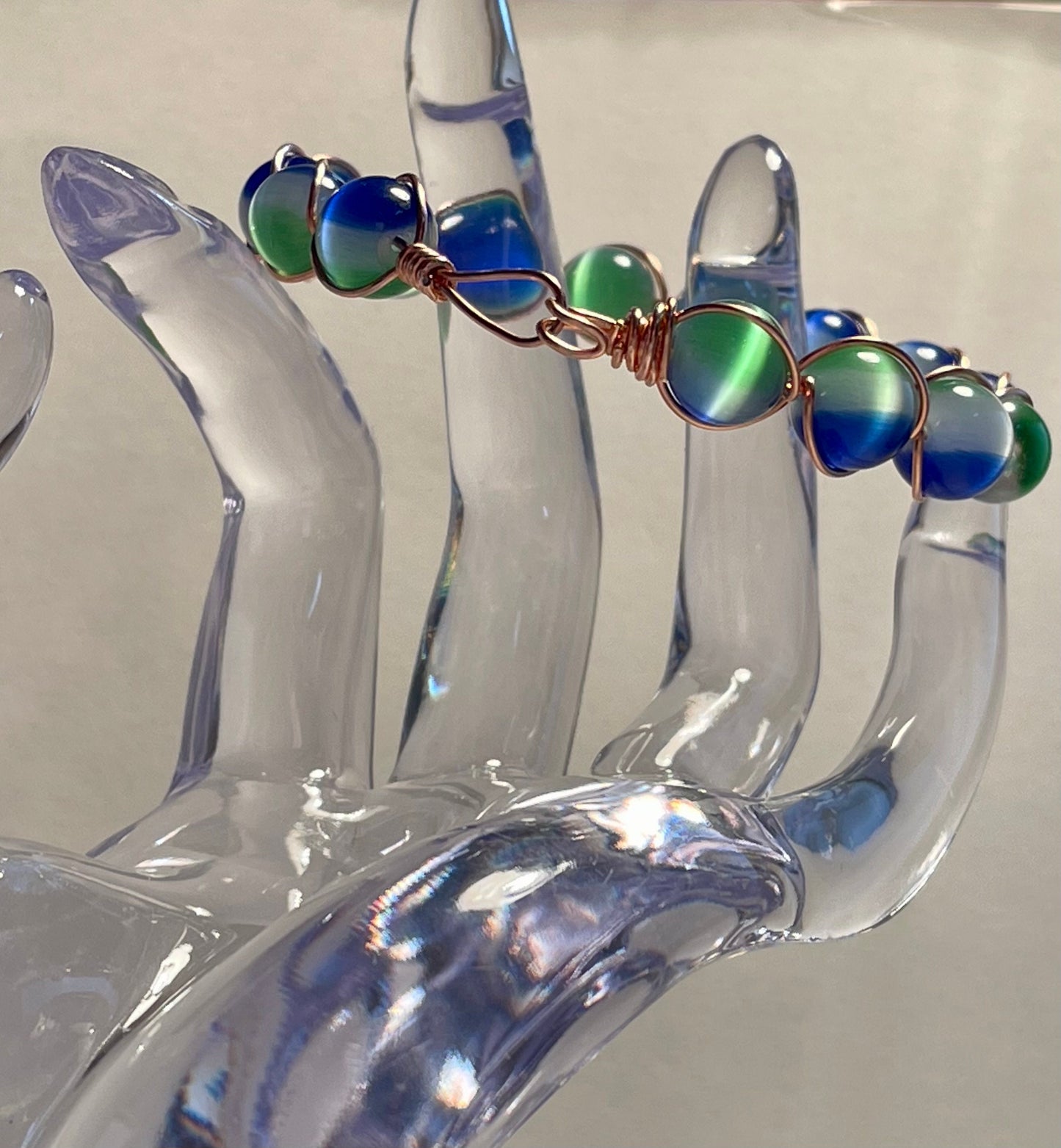 Handmade Wire Wrapped Cat's Eye Bracelet and Ring Set