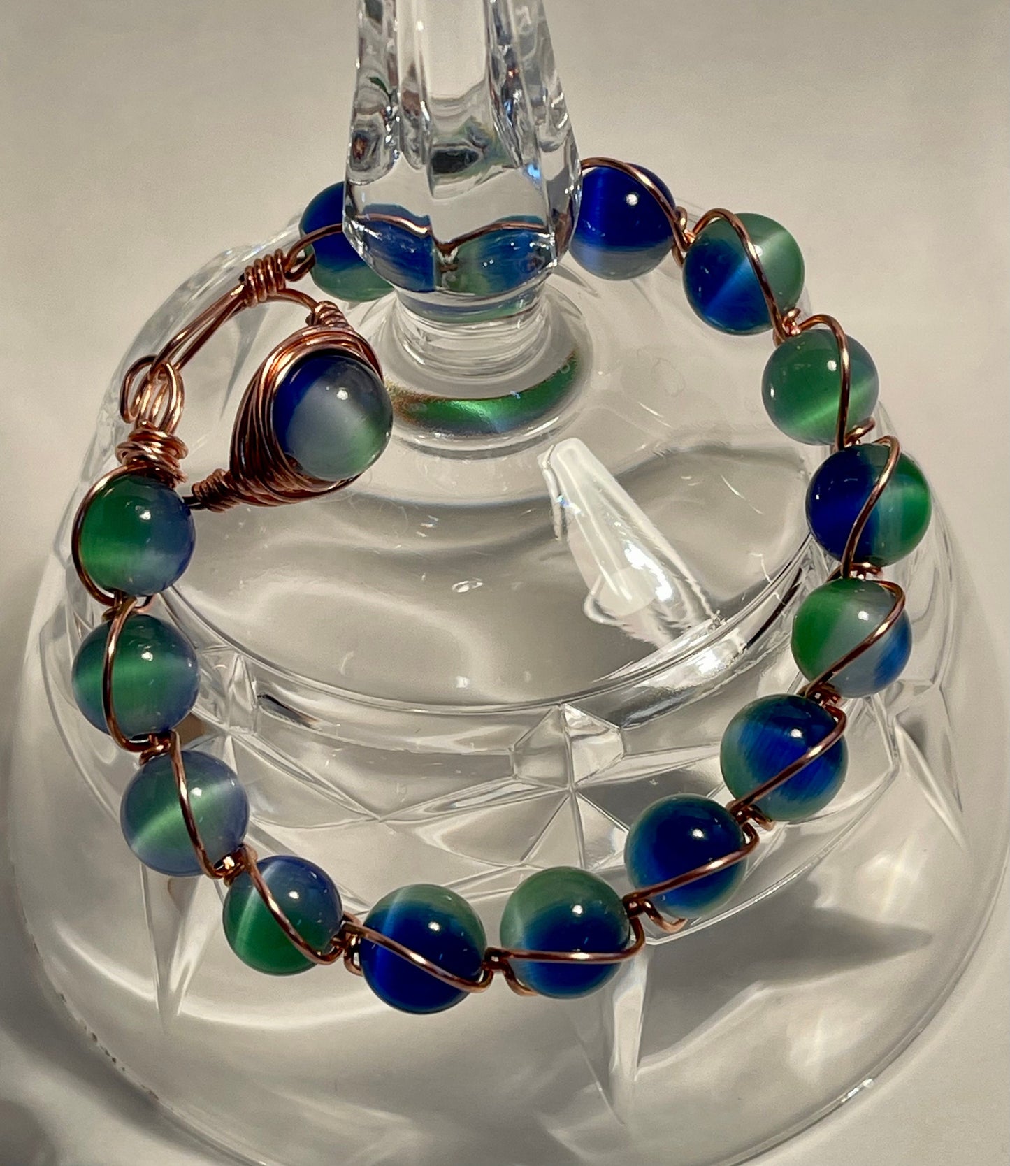 Handmade Wire Wrapped Cat's Eye Bracelet and Ring Set