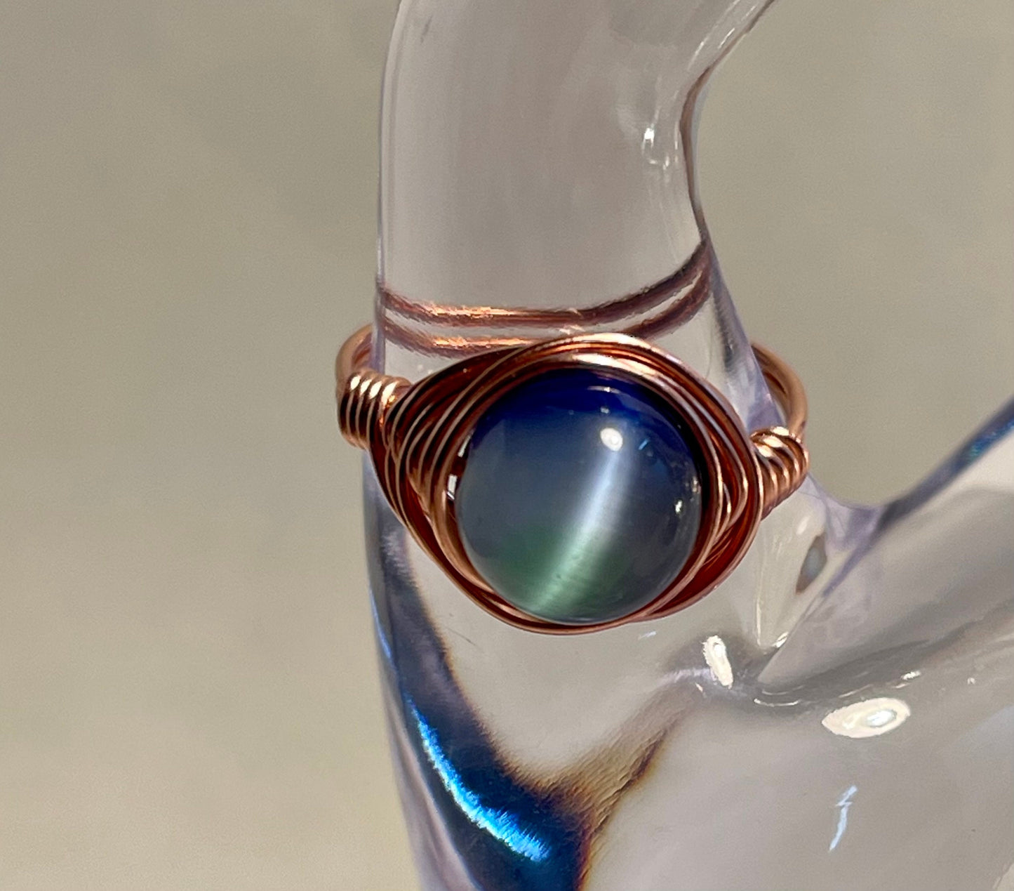 Handmade Wire Wrapped Cat's Eye Bracelet and Ring Set