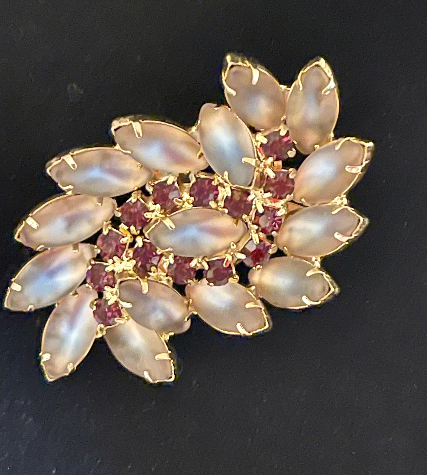 Vintage Satin Purple, Grey and Mauve Rhinestone Brooch