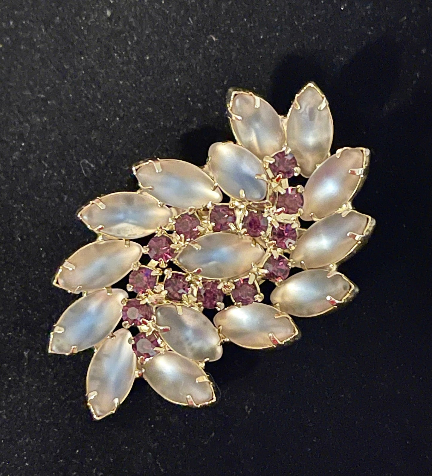 Vintage Satin Purple, Grey and Mauve Rhinestone Brooch