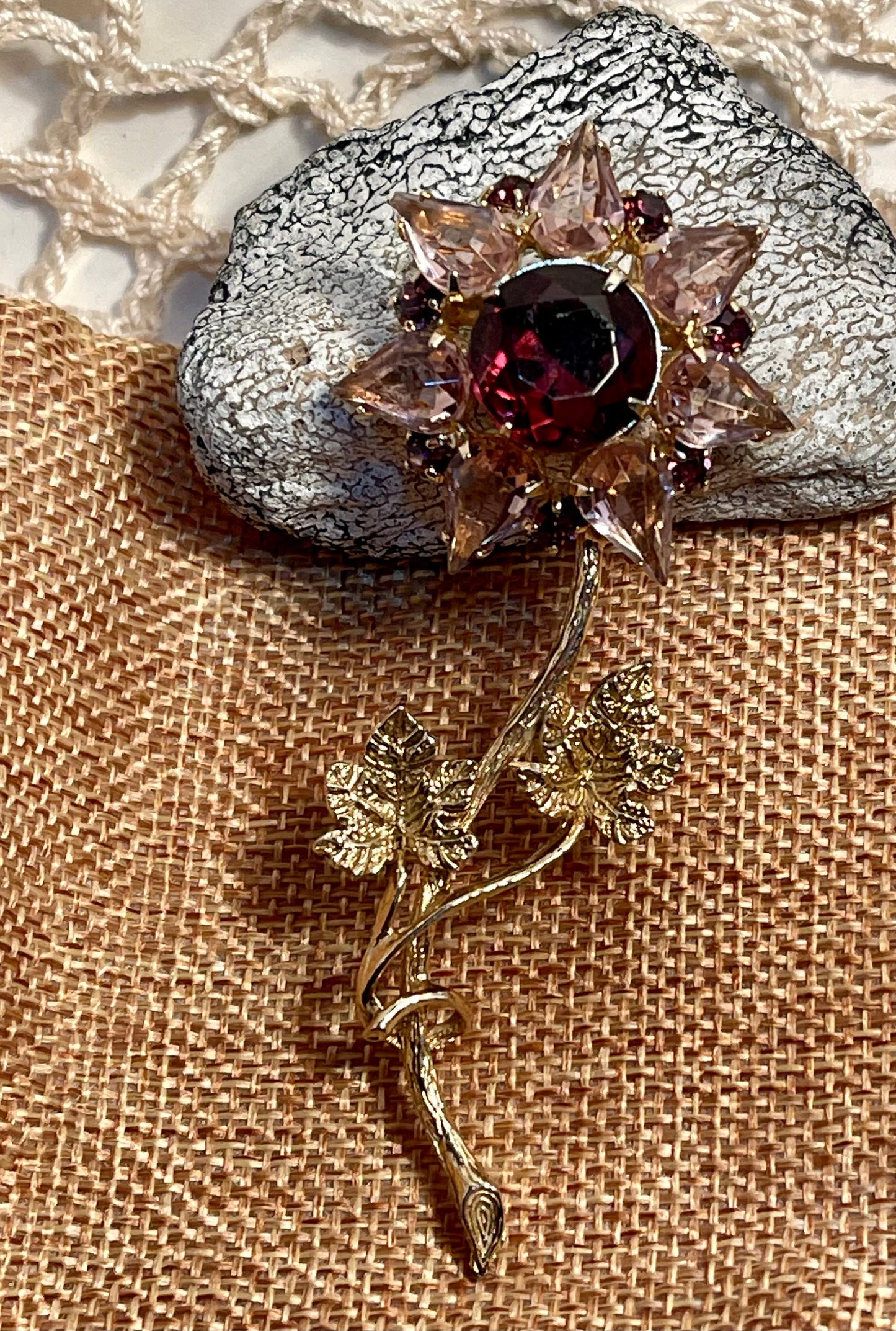 Vintage Purple Glass Flower Brooch