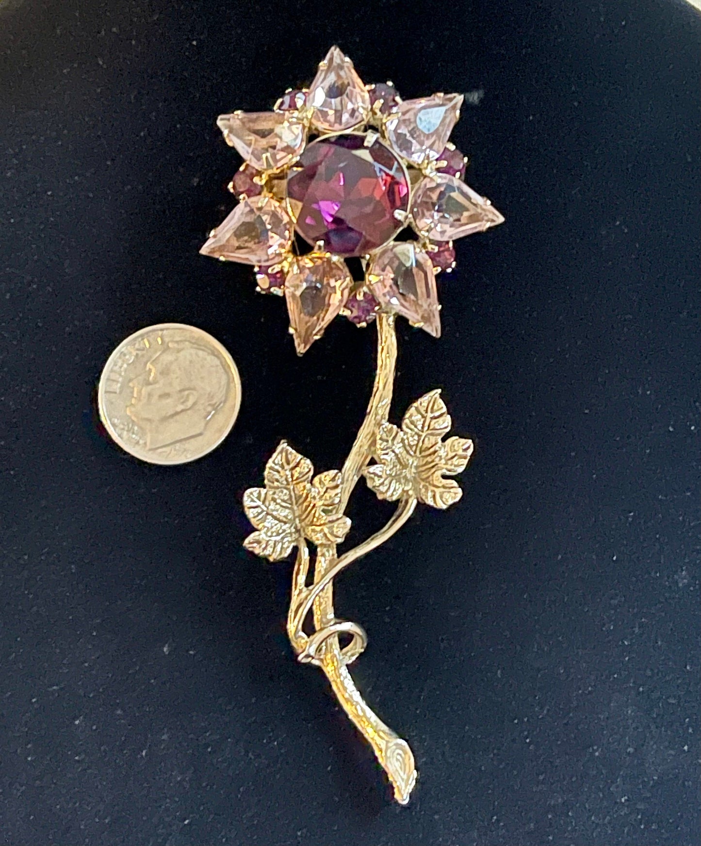 Vintage Purple Glass Flower Brooch
