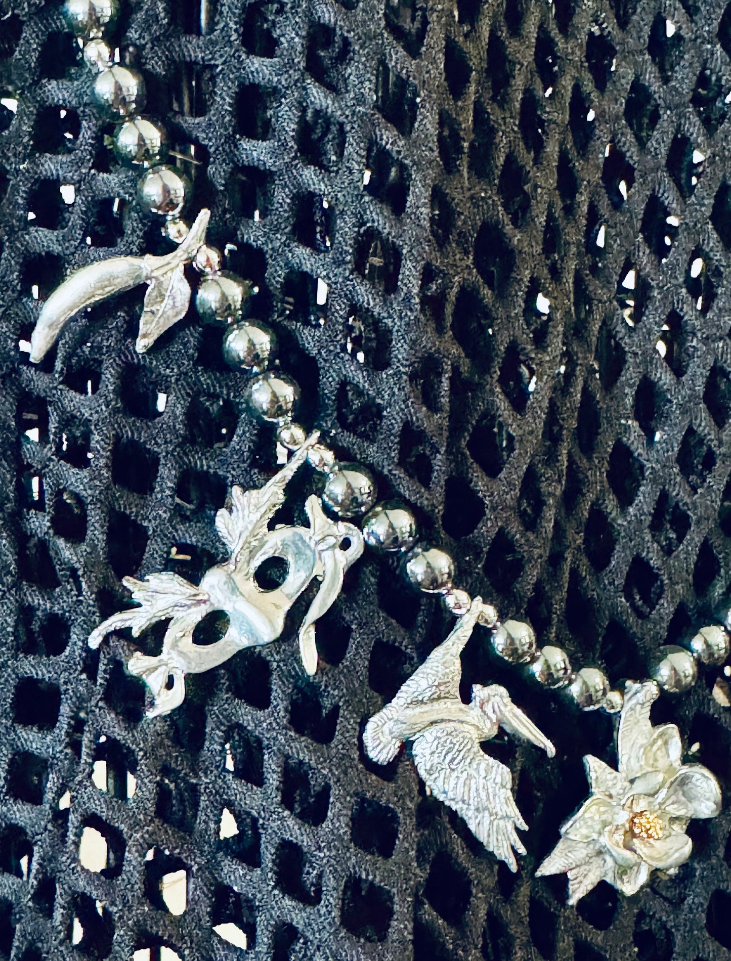 Vintage Maurice Milleur Mardi Gras Hematite and Pewter Necklace
