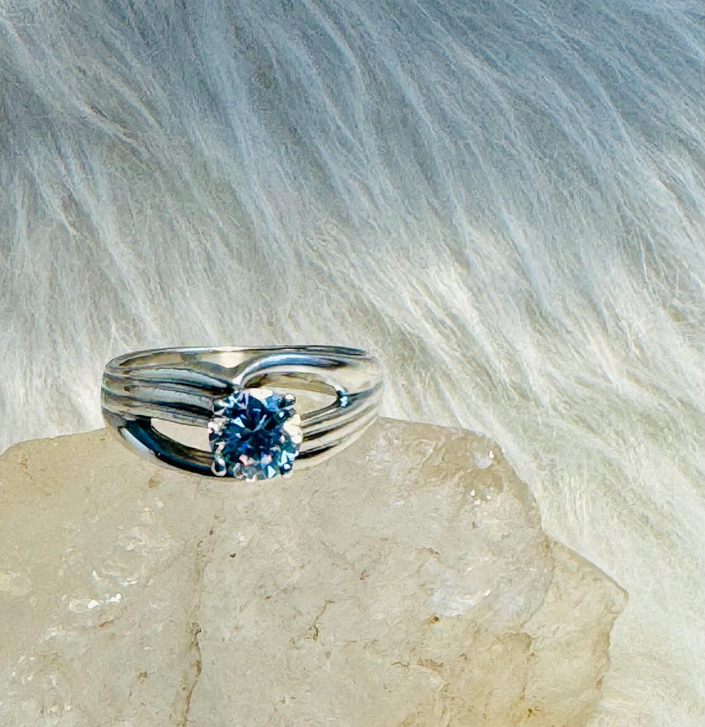 Vintage CZ Solitaire Sterling Silver Ring