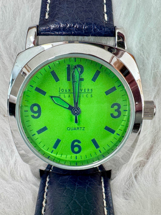 Joan Rivers Bold Green Face w/Navy Blue Band Watch