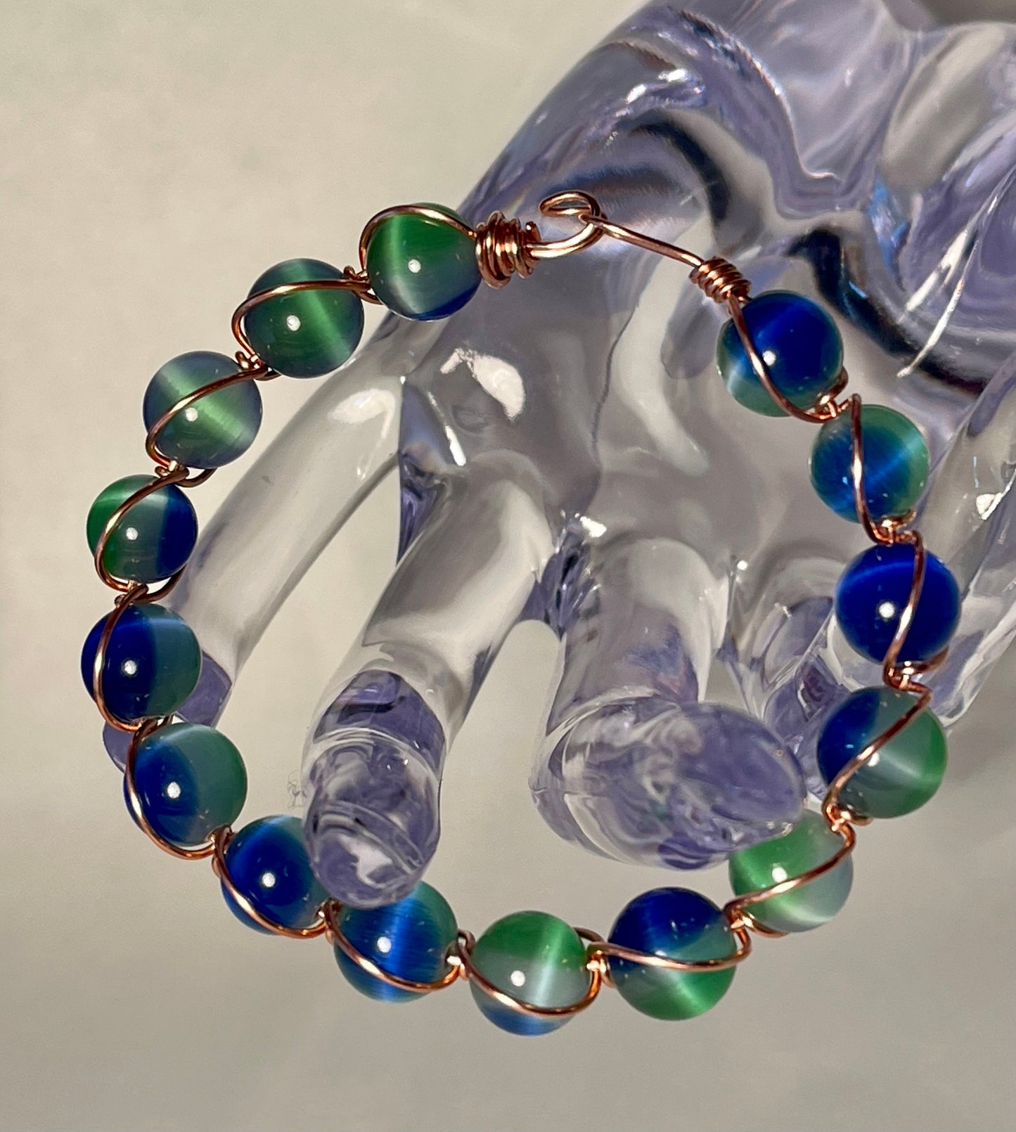 Handmade Wire Wrapped Cat's Eye Bracelet and Ring Set