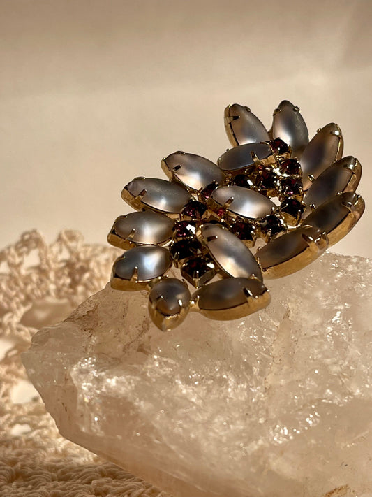 Vintage Satin Purple, Grey and Mauve Rhinestone Brooch