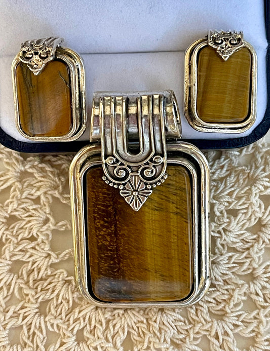 Vintage Best Tiger Eye Pendant and Earrings