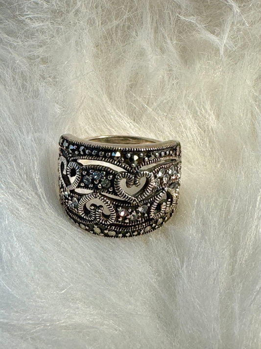 Vintage Marcasite Sterling Silver Heart Ring