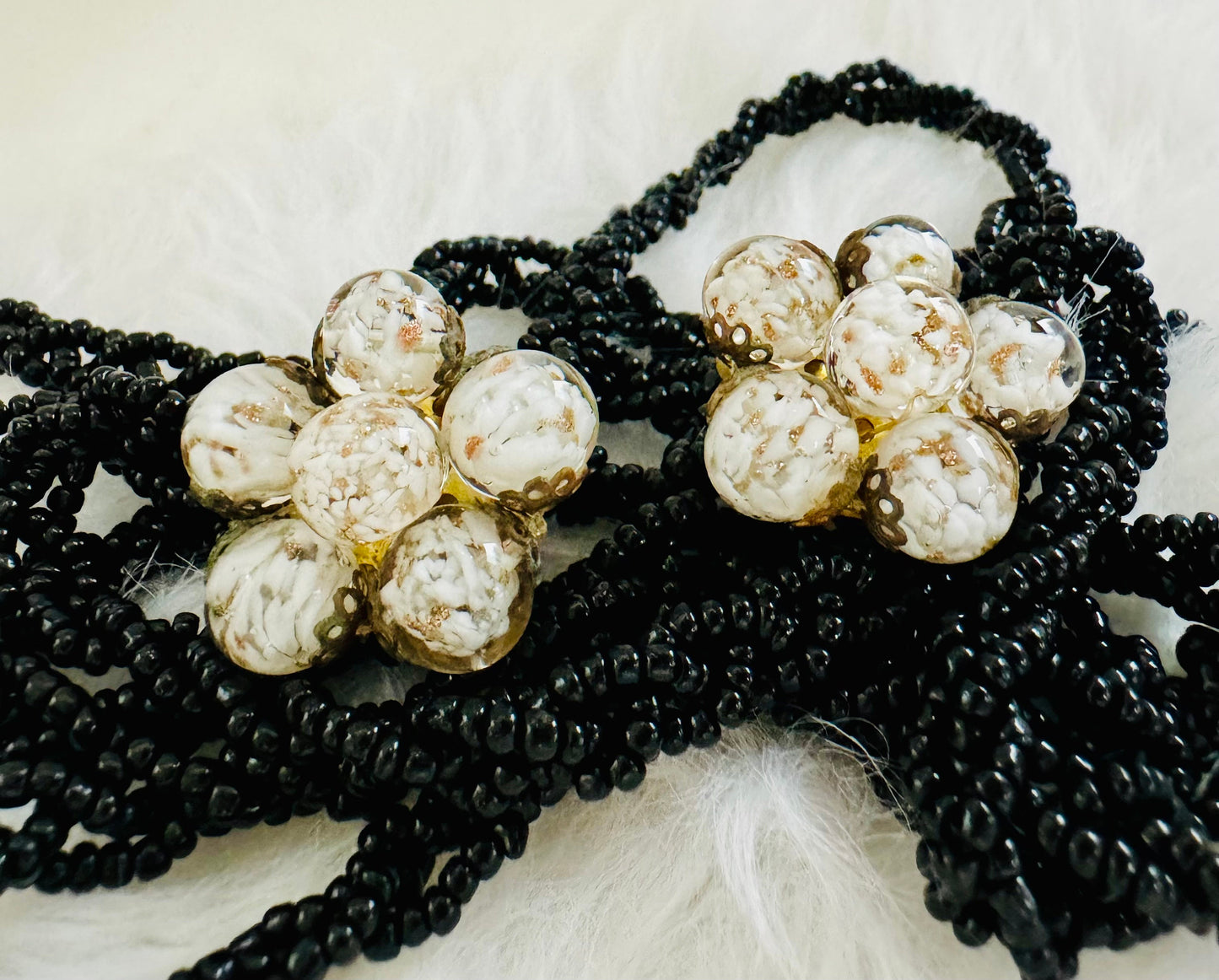 Vintage Murano Glass Glitter Bead Clip on Earrings