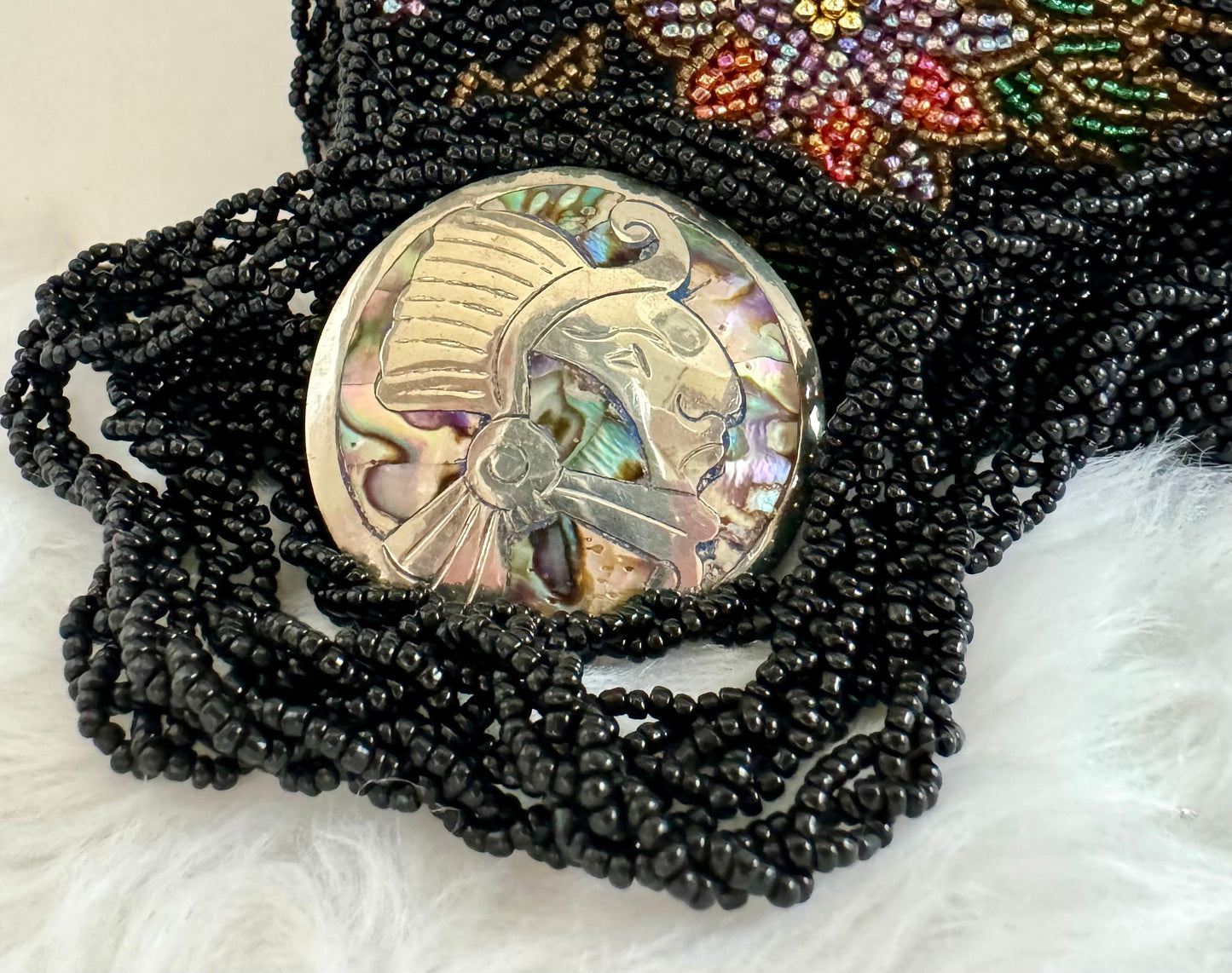 Vintage Taxco Abalone Sterling Silver Warrior Brooch Pendant