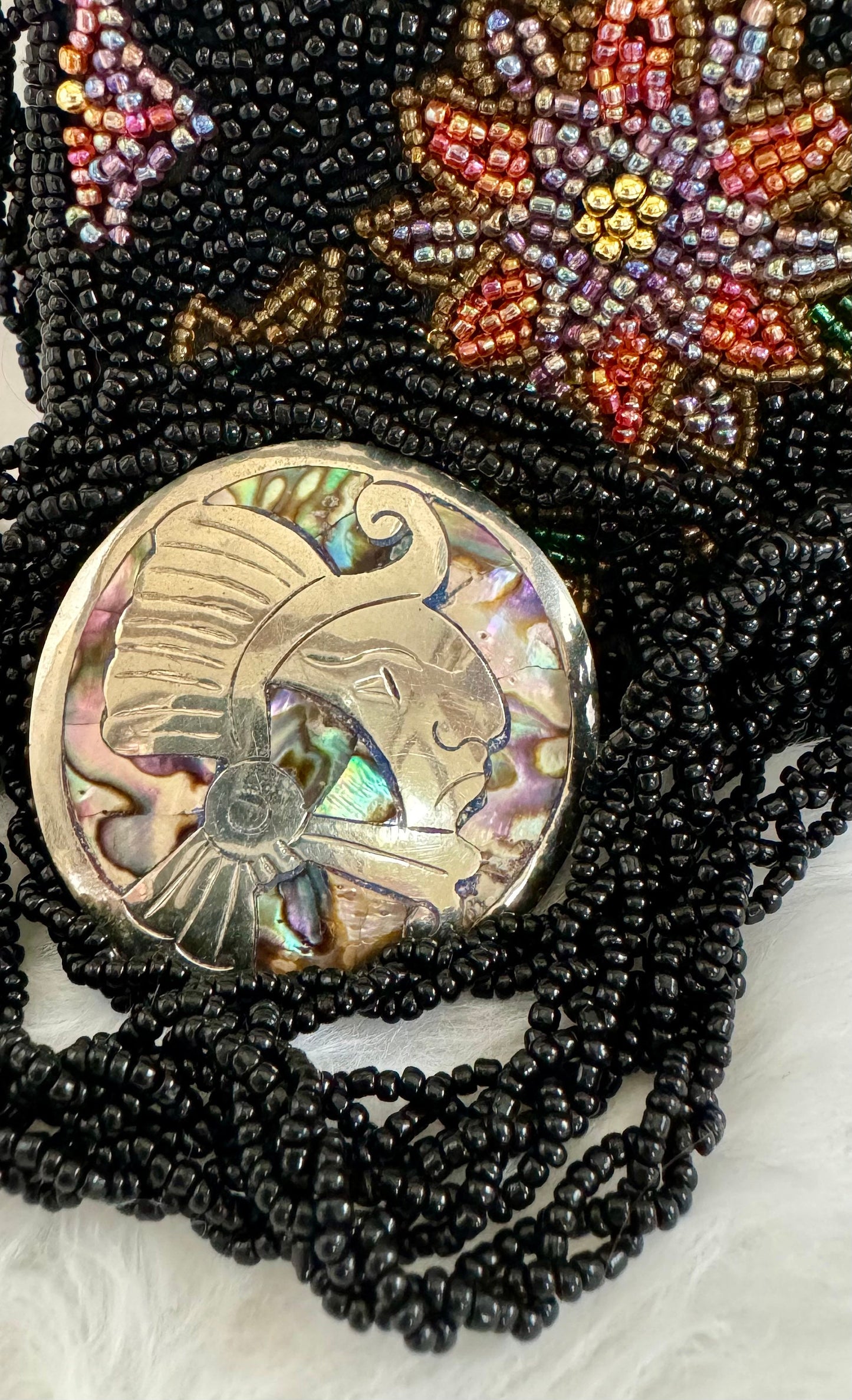 Vintage Taxco Abalone Sterling Silver Warrior Brooch Pendant