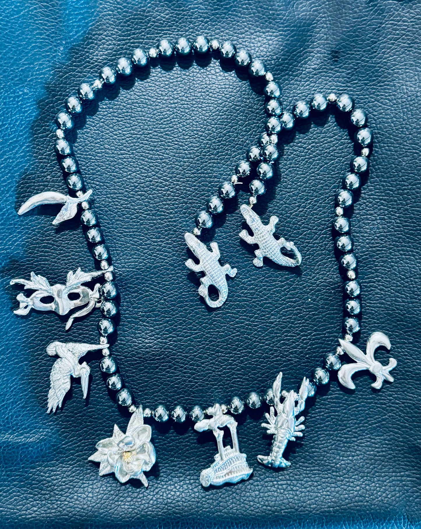Vintage Maurice Milleur Mardi Gras Hematite and Pewter Necklace