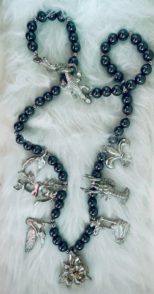 Vintage Maurice Milleur Mardi Gras Hematite and Pewter Necklace