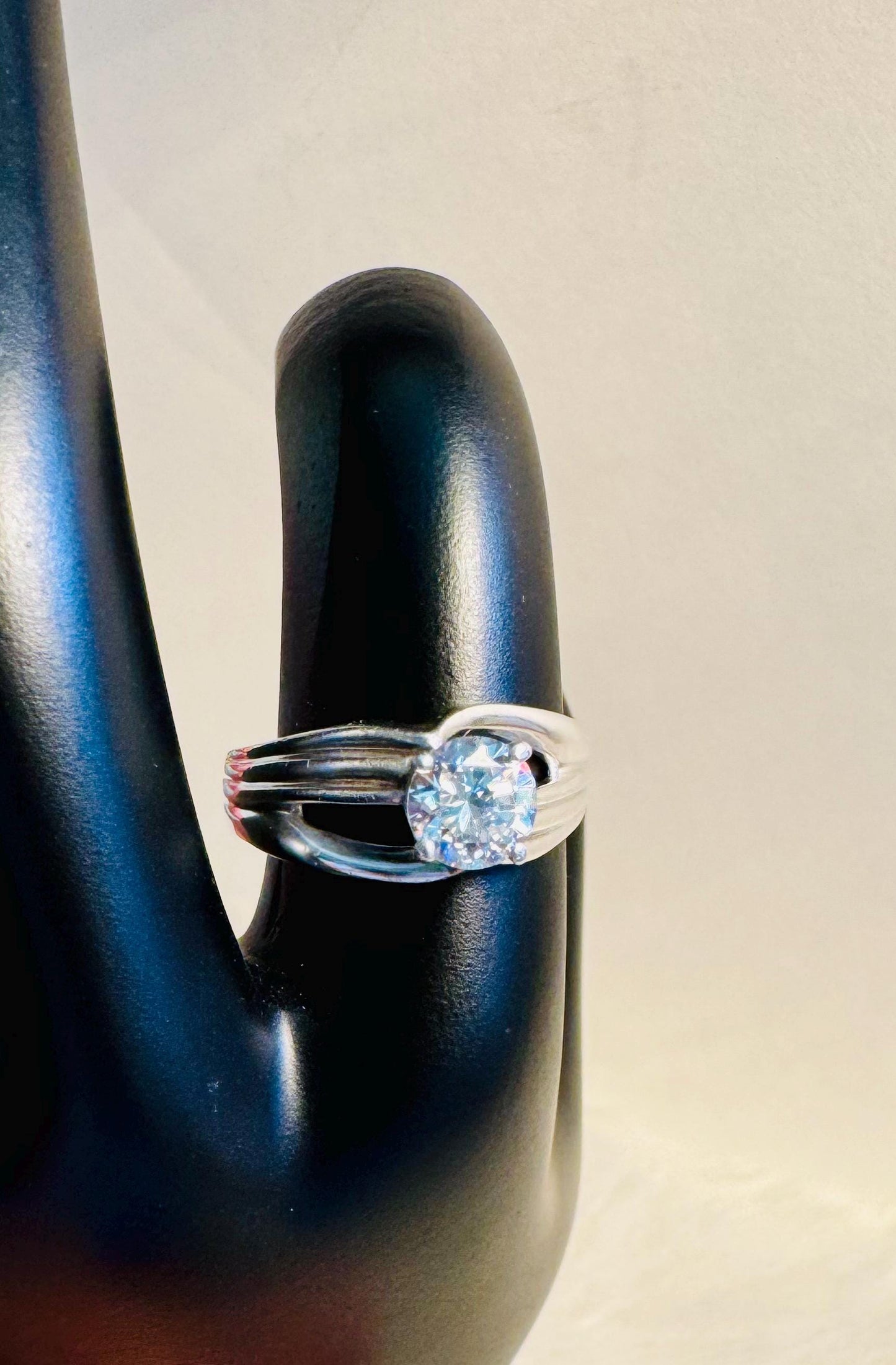 Vintage CZ Solitaire Sterling Silver Ring
