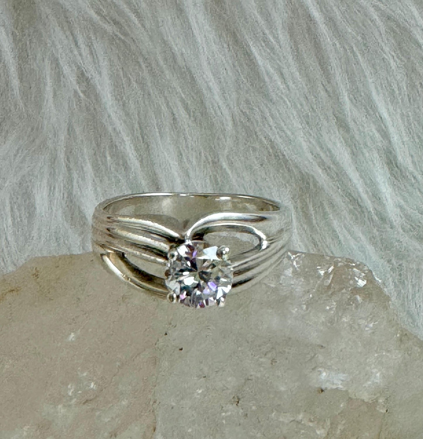 Vintage CZ Solitaire Sterling Silver Ring