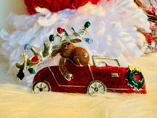 Vintage Christmas Moose Enamel Pin